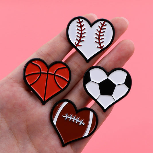 Alloy Heart-shaped Basketball Football Rugby Brooch